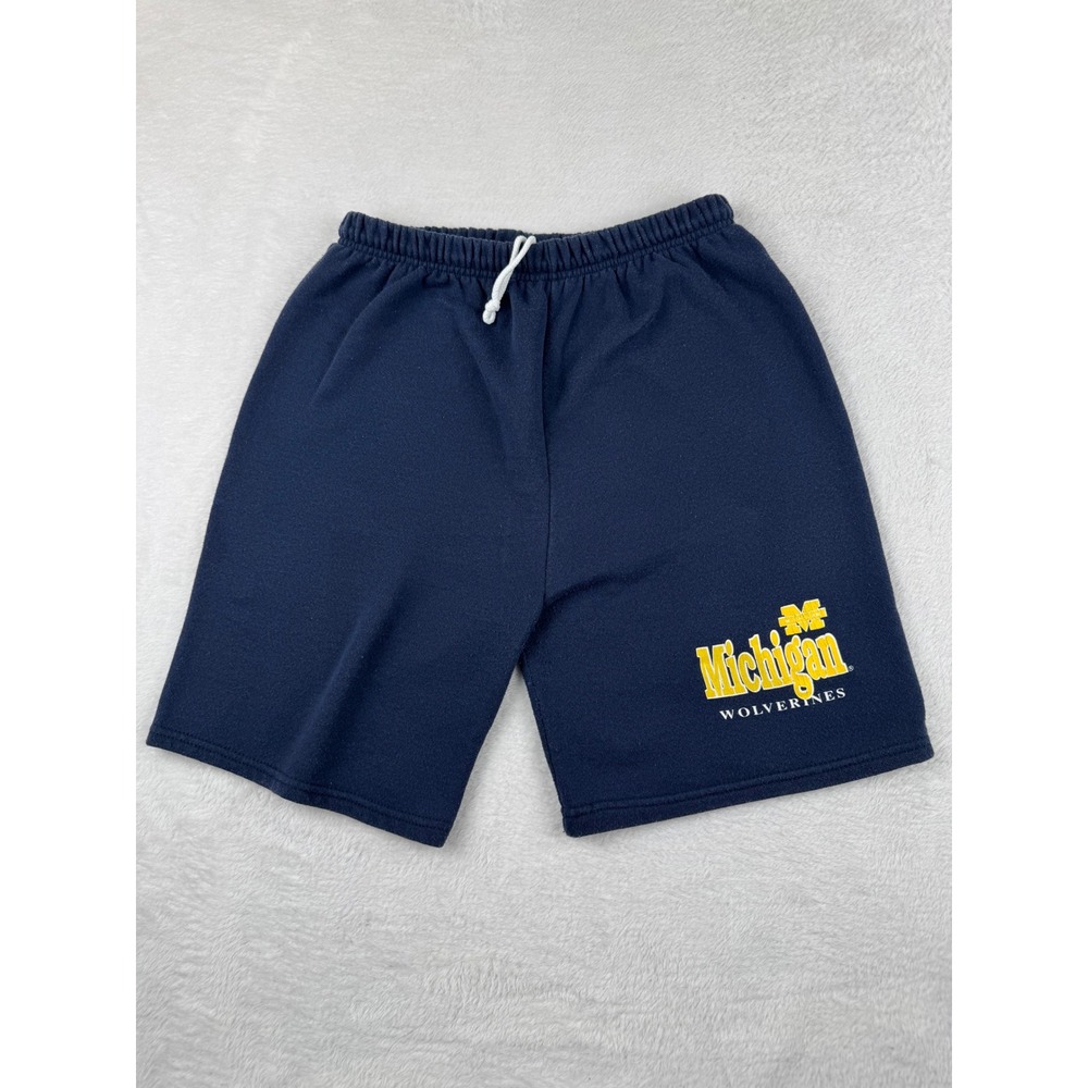 Vintage Tultex Michigan Wolverines Shorts Men Large Navy Blue Fleece Made in USA